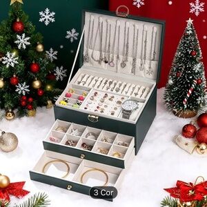 1 Piece Jewelry Box 3  Layers with Velvet and PU Leather Exterior,  Compact and